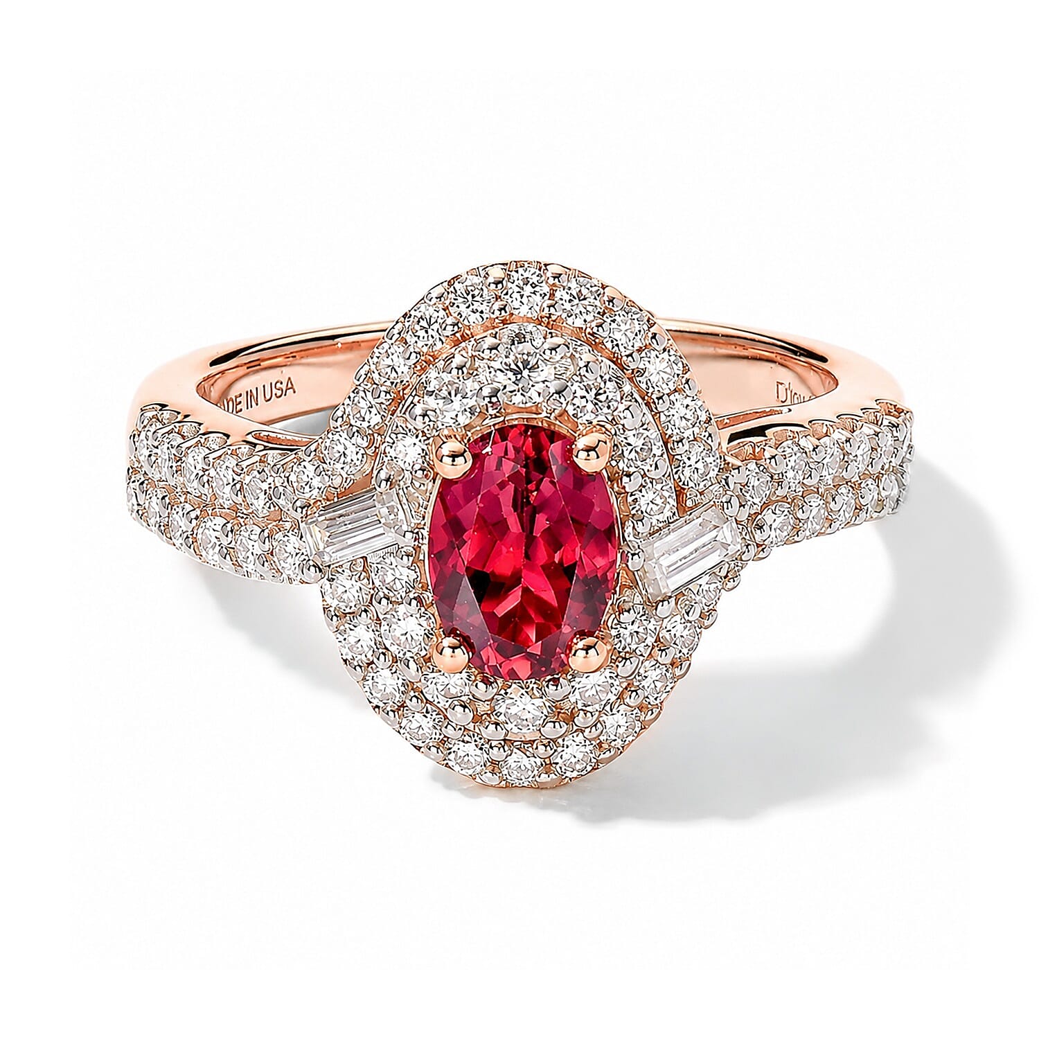 Certified & Appraised D'Joy Premium Pink Tourmaline and Moissanite 1.60 ctw Ring in 18K Vermeil Rose Gold Over Sterling Silver (Size 6.0)