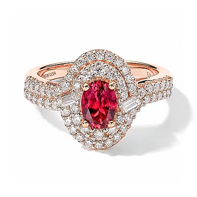 Certified & Appraised D'Joy Premium Pink Tourmaline and Moissanite 1.60 ctw Ring in 18K Vermeil Rose Gold Over Sterling Silver (Size 6.0)
