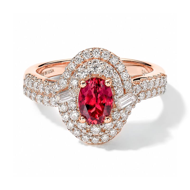 Certified & Appraised D'Joy Premium Pink Tourmaline and Moissanite 1.60 ctw Ring in 18K Vermeil Rose Gold Over Sterling Silver (Size 7.0)
