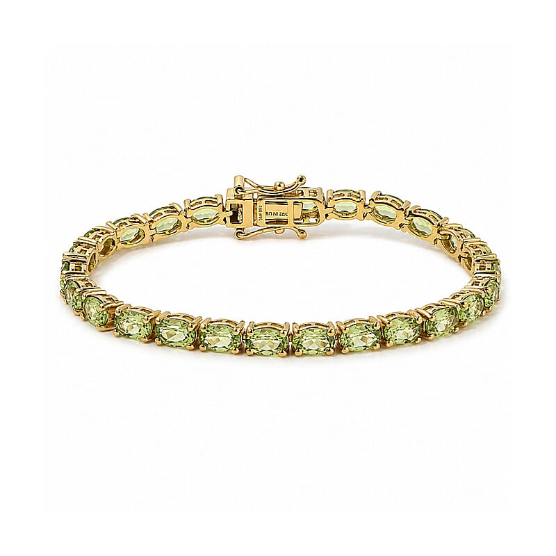 D'Joy Premium Hebei Peridot 12.70 ctw Bracelet in 18K Vermeil Yellow Gold Over Sterling Silver (6.50 In)