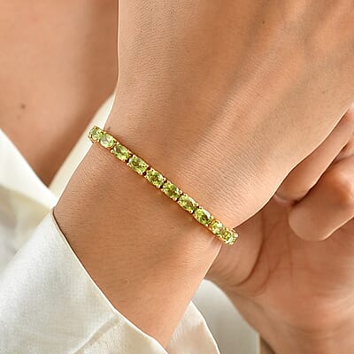 D'Joy Premium Hebei Peridot 12.70 ctw Bracelet in 18K Vermeil Yellow Gold Over Sterling Silver (6.50 In)