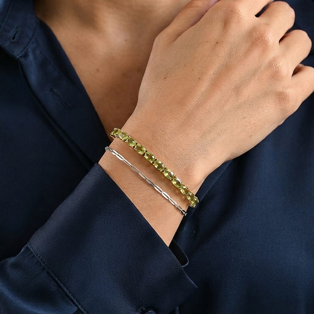 D'Joy Premium Hebei Peridot 12.70 ctw Bracelet in 18K Vermeil Yellow Gold Over Sterling Silver (6.50 In)