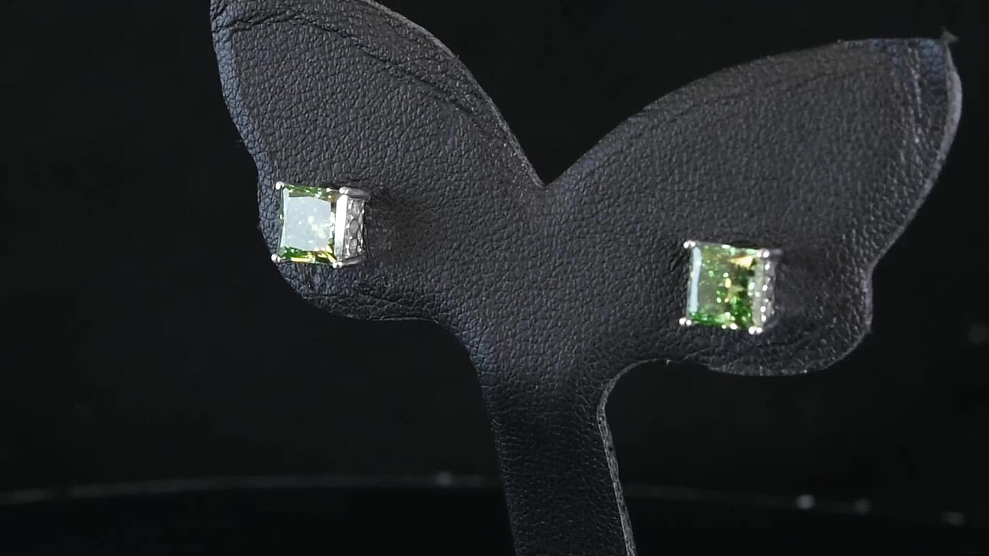 Luxuriant Lab Grown Green Diamond (IR) VS 2.00 ctw Earrings in 10K White Gold