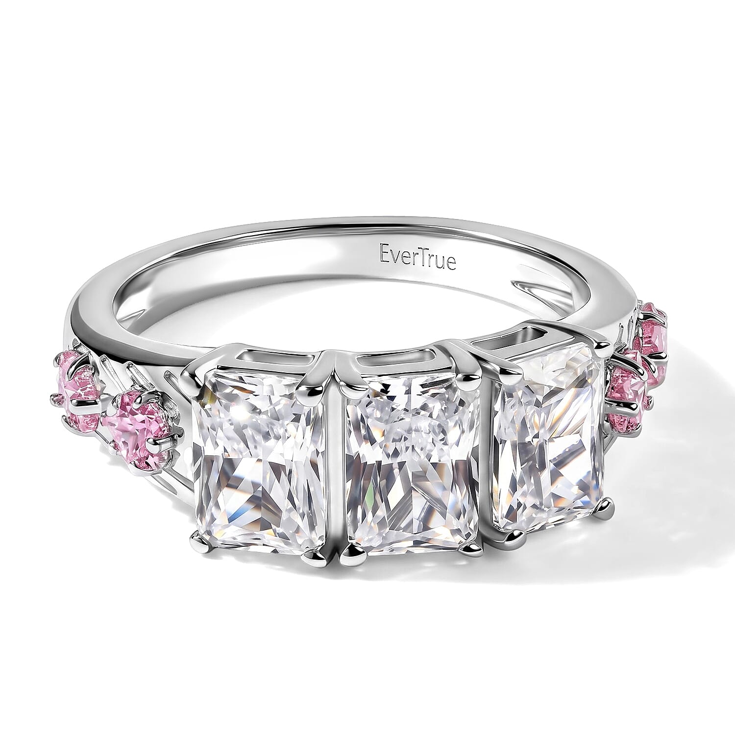EverTrue Simulated White and Pink Diamond Ring in Platinum Bond (Size 5.0)