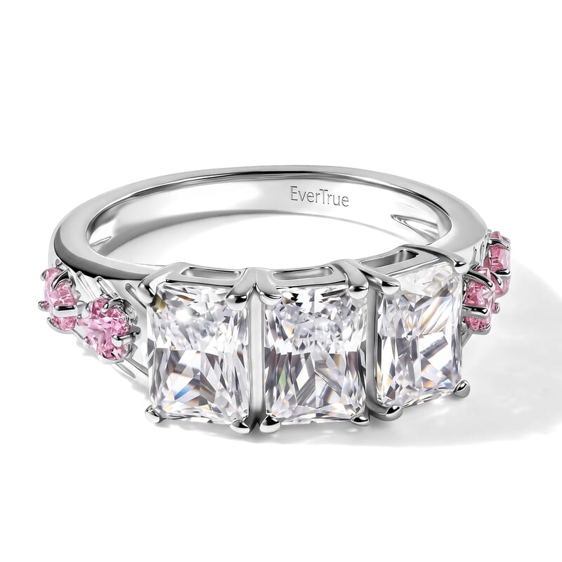 EverTrue Simulated White and Pink Diamond Ring in Platinum Bond (Size 5.0)