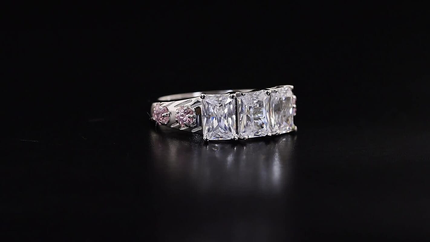 Simulated White and Pink Diamond Ring in Platinum Bond (Size 10.0)