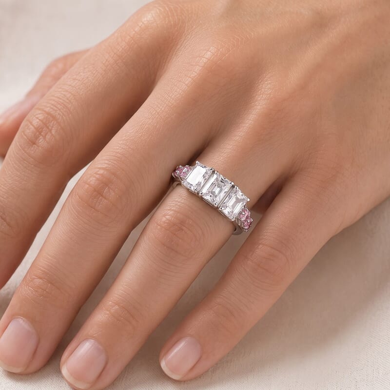 EverTrue Simulated White and Pink Diamond Ring in Platinum Bond (Size 5.0)