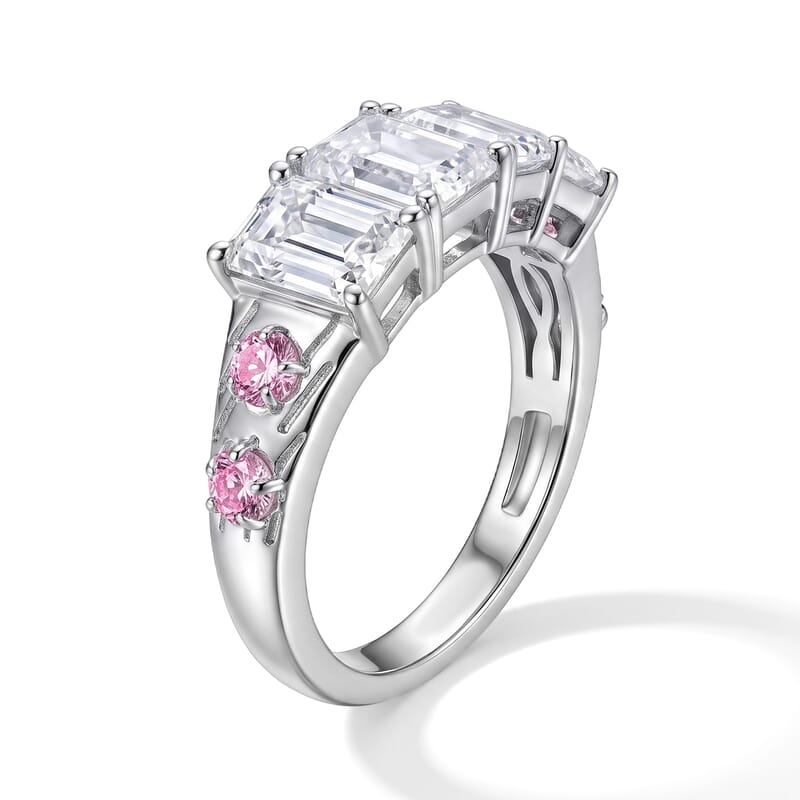 EverTrue Simulated White and Pink Diamond Ring in Platinum Bond (Size 5.0)