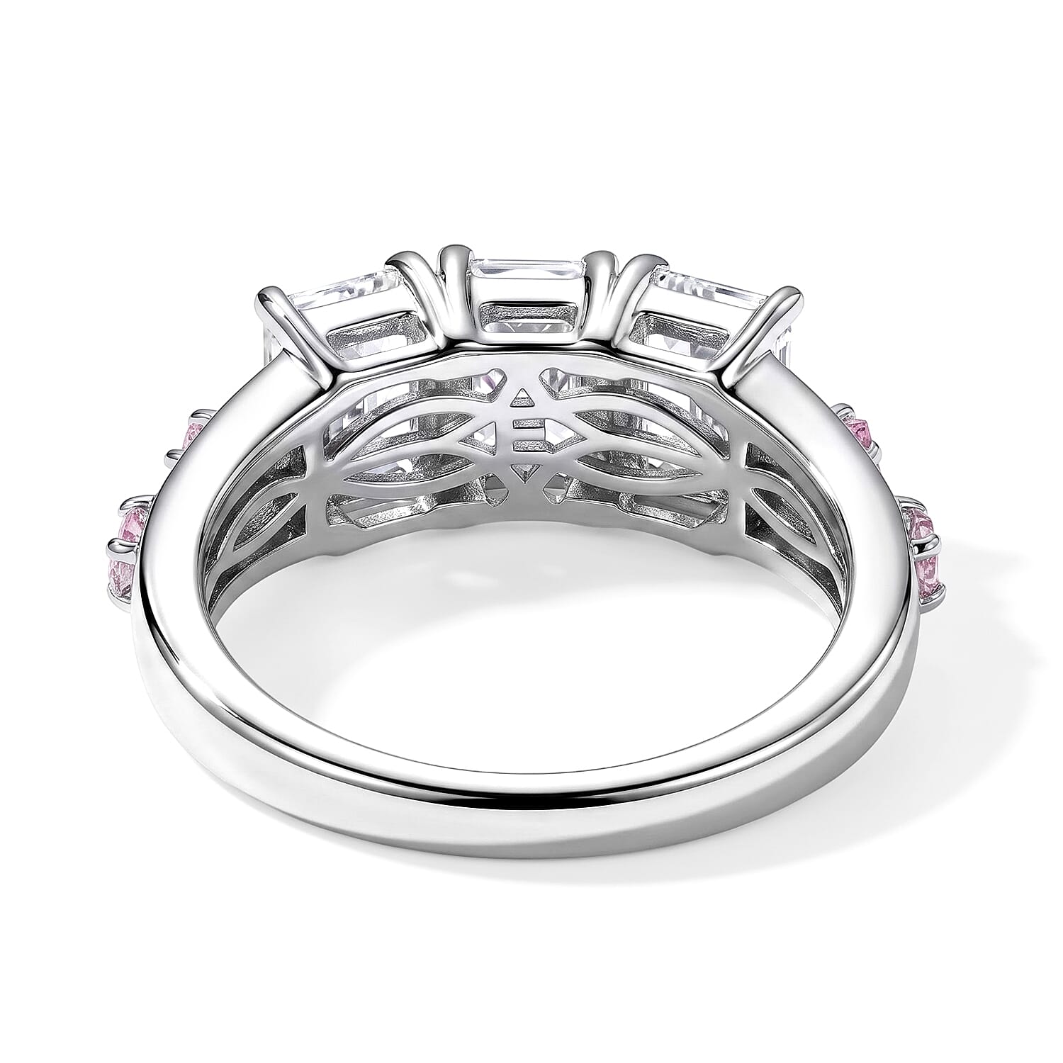 EverTrue Simulated White and Pink Diamond Ring in Platinum Bond (Size 5.0)