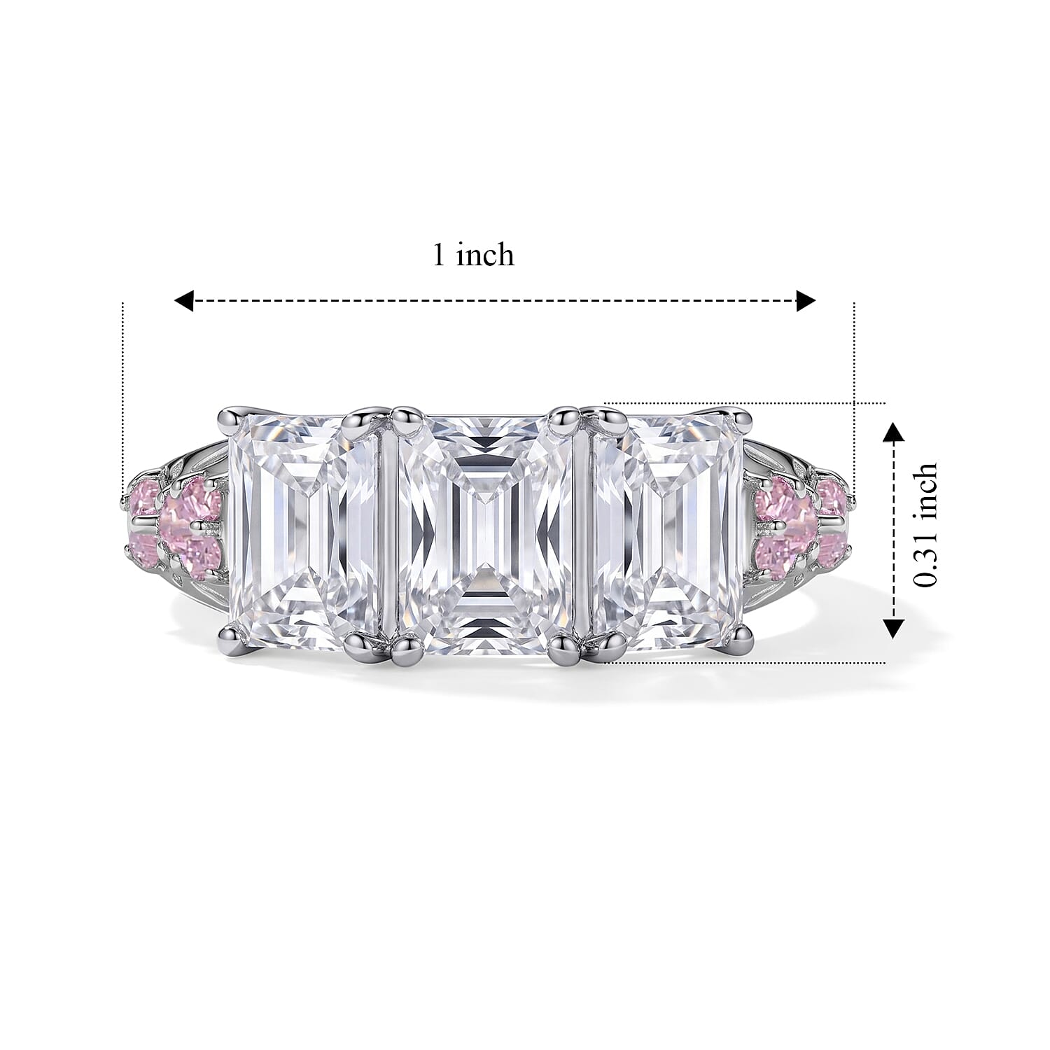 EverTrue Simulated White and Pink Diamond Ring in Platinum Bond (Size 5.0)