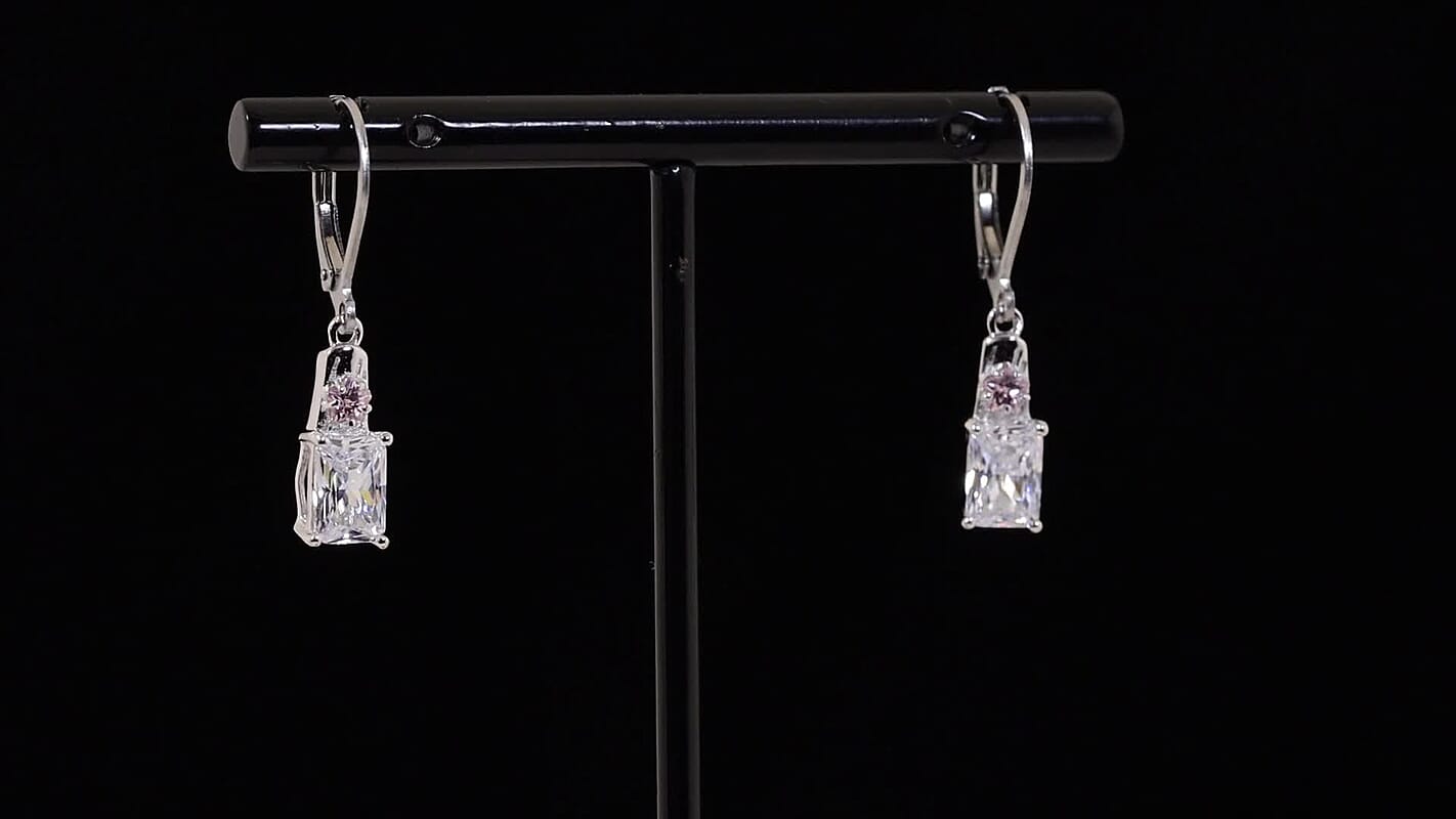 EverTrue Simulated White and Pink Diamond Lever Back Earrings in Platinum Bond