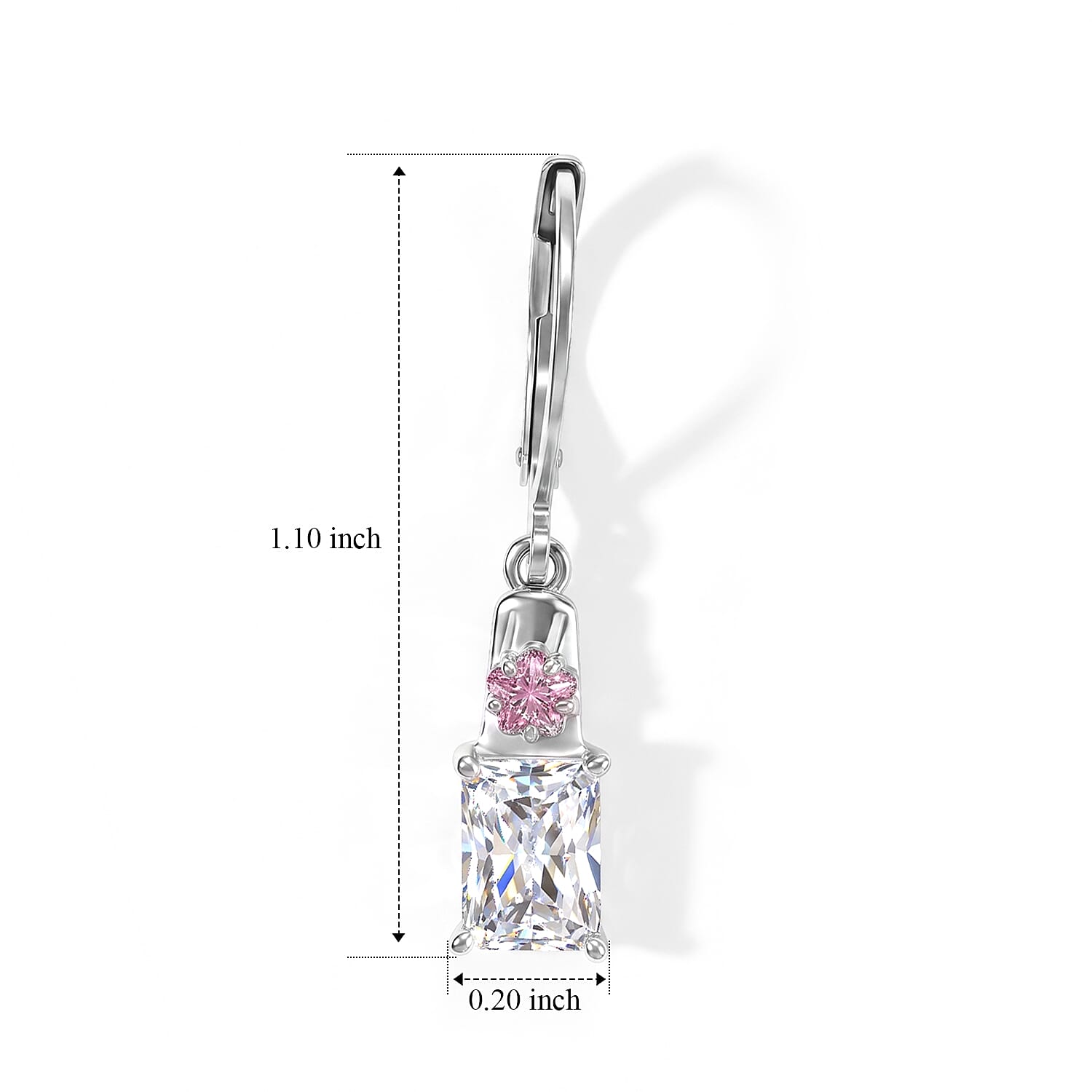EverTrue Simulated White and Pink Diamond Lever Back Earrings in Platinum Bond