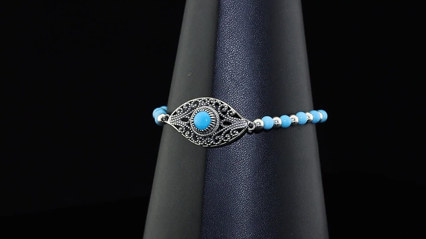 D''Joy Passport to Turkey Artisan Crafted Sleeping Beauty Turquoise, Blue Turquoise Bracelet in Sterling Silver (7.25-8.25In) 9.90 ctw