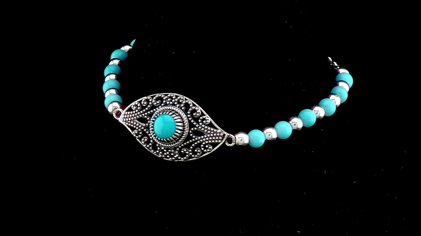 D''Joy Passport to Turkey Artisan Crafted Sleeping Beauty Turquoise, Blue Turquoise Bracelet in Sterling Silver (7.25-8.25In) 9.90 ctw