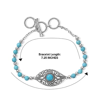 D'Joy Passport to Turkey Artisan Crafted Sleeping Beauty Turquoise and Blue Turquoise 9.90 ctw Bracelet in Sterling Silver (7.25-8.25In)
