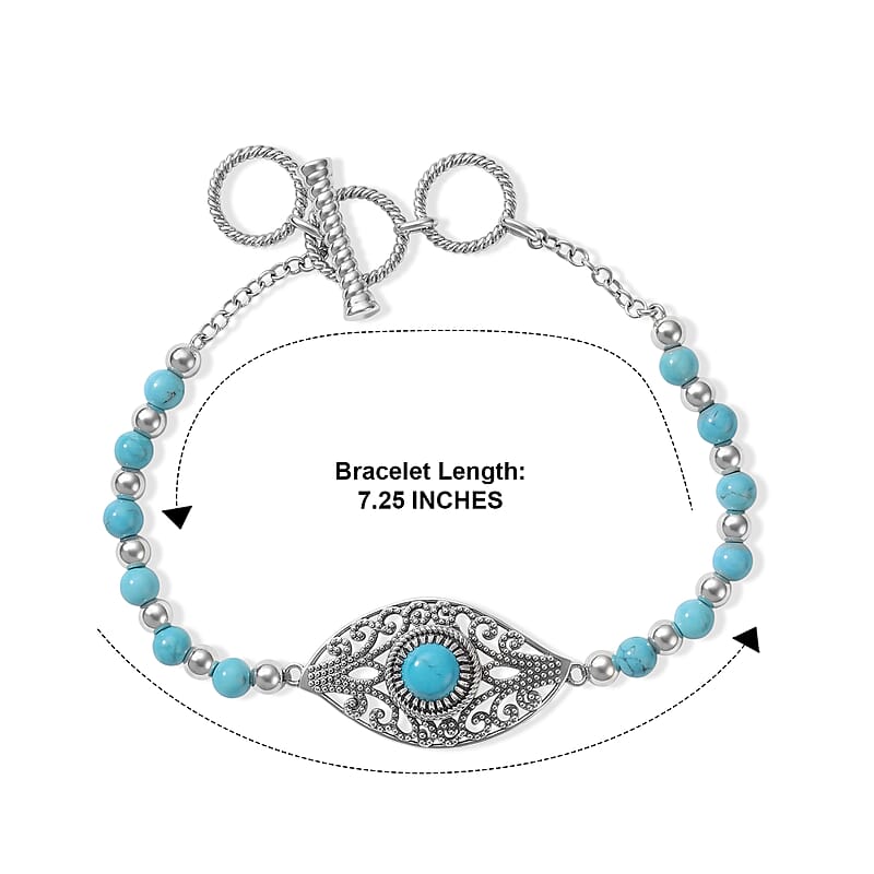 D'Joy Passport to Turkey Artisan Crafted Sleeping Beauty Turquoise and Blue Turquoise 9.90 ctw Bracelet in Sterling Silver (7.25-8.25In)
