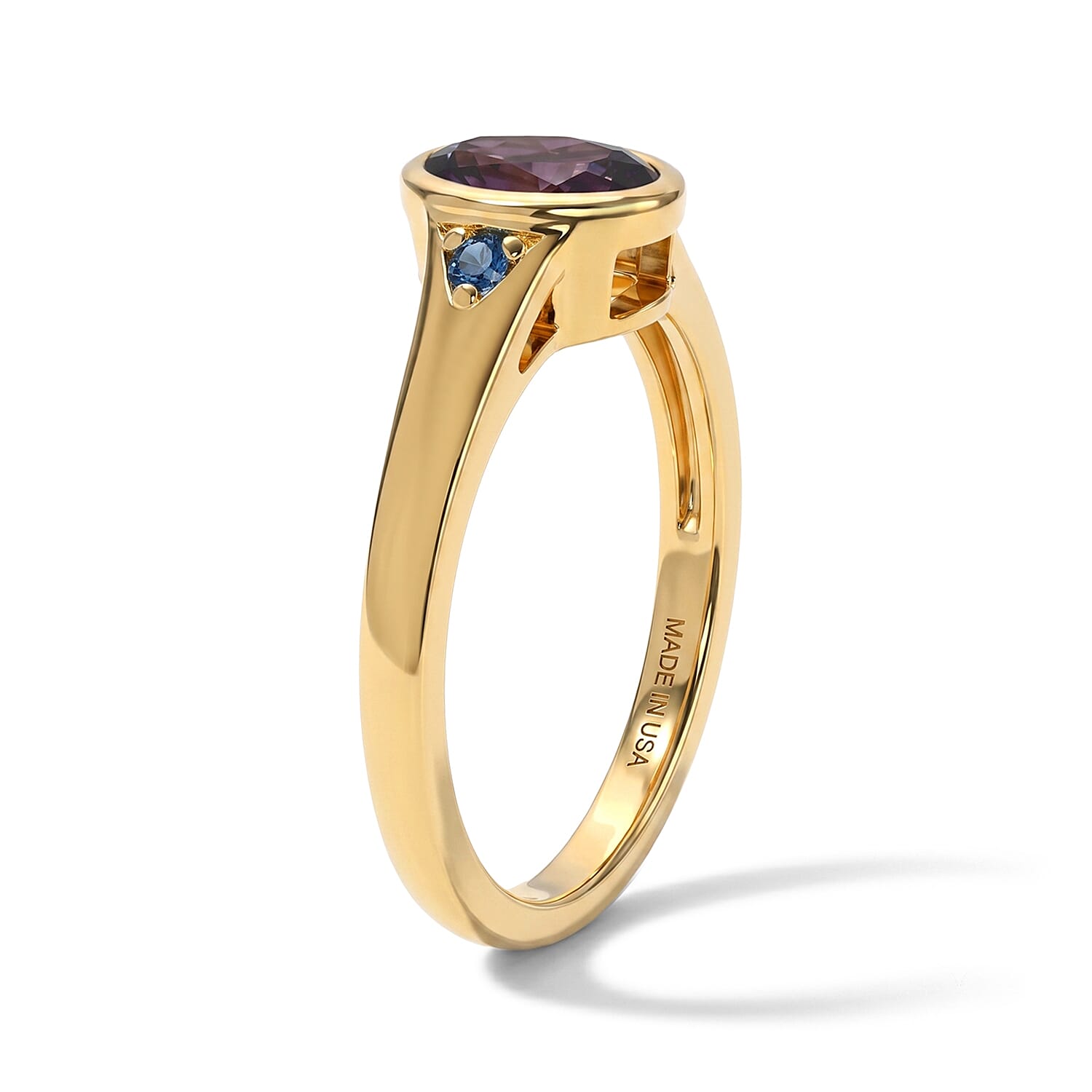 AAA Red Zircon and Luxuriant Lab Grown Blue Diamond IR SI 1.00 ctw Ring in 18K Vermeil Yellow Gold Over Sterling Silver (Size 5.0)