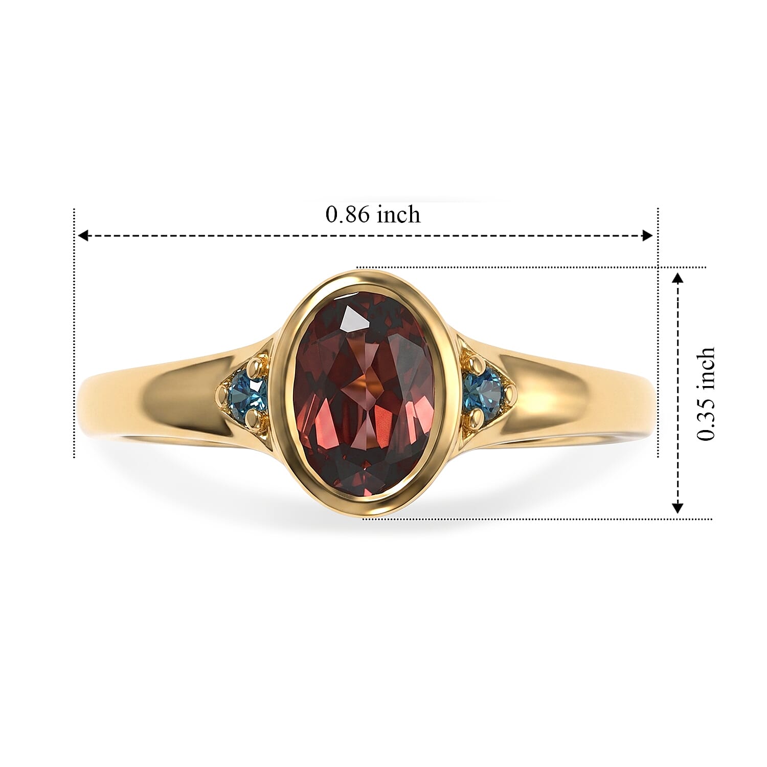 AAA Red Zircon and Luxuriant Lab Grown Blue Diamond IR SI 1.00 ctw Ring in 18K Vermeil Yellow Gold Over Sterling Silver (Size 5.0)