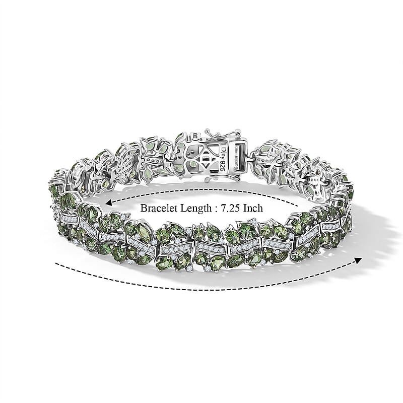 D'Joy Premium Tanzanian Natural Green Apatite and Moissanite 17.00 ctw Bracelet in Rhodium Over Sterling Silver (7.25 In)