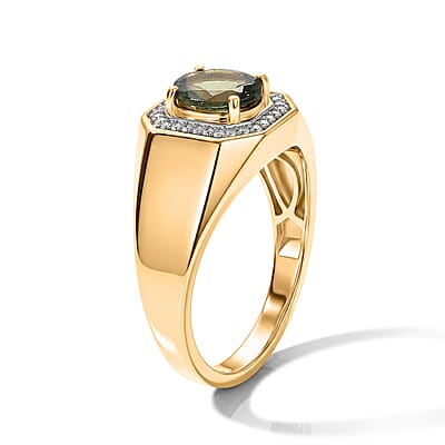 D'Joy Premium Natural Green Apatite and Moissanite 1.85 ctw Men's Ring in 18K Vermeil Yellow Gold Over Sterling Silver (Size 9.0)
