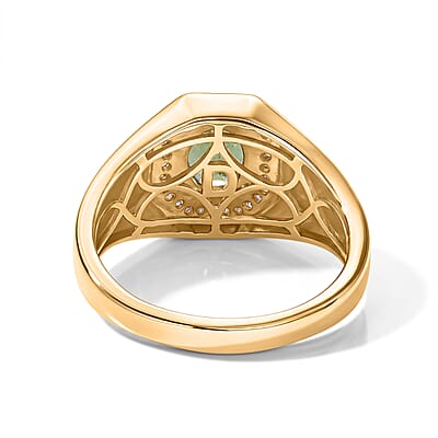 D'Joy Premium Natural Green Apatite and Moissanite 1.85 ctw Men's Ring in 18K Vermeil Yellow Gold Over Sterling Silver (Size 9.0)