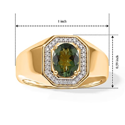 D'Joy Premium Natural Green Apatite and Moissanite 1.85 ctw Men's Ring in 18K Vermeil Yellow Gold Over Sterling Silver (Size 9.0)