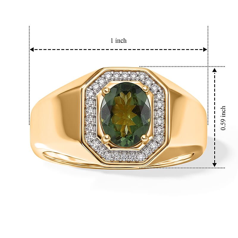 D'Joy Premium Natural Green Apatite and Moissanite 1.85 ctw Men's Ring in 18K Vermeil Yellow Gold Over Sterling Silver (Size 9.0)