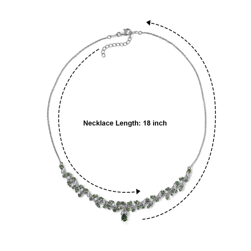 D'Joy Premium Natural Green Apatite and Moissanite 7.70 ctw Forest Whisper Necklace in Rhodium Over Sterling Silver