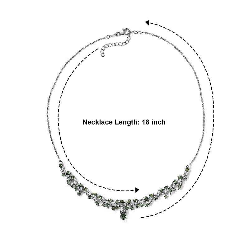 D'Joy Premium Tanzanian Natural Green Apatite and Moissanite 7.70 ctw Necklace in Rhodium Over Sterling Silver 18 Inches