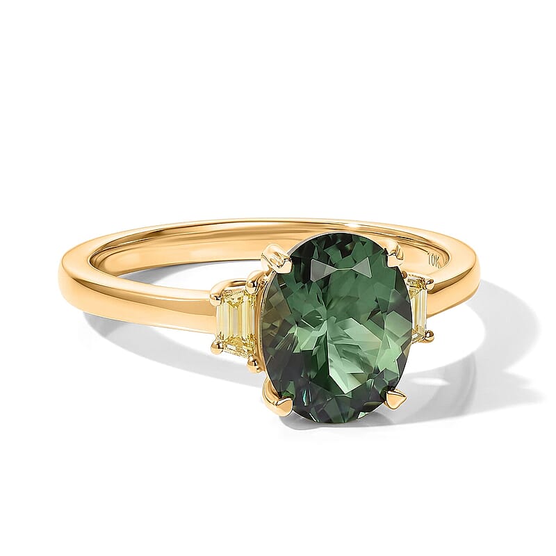 Premium Natural Green Apatite and Luxuriant Lab Grown Yellow Diamond E-F VS 3.30 ctw Ring in 10K Yellow Gold (Size  5.0)