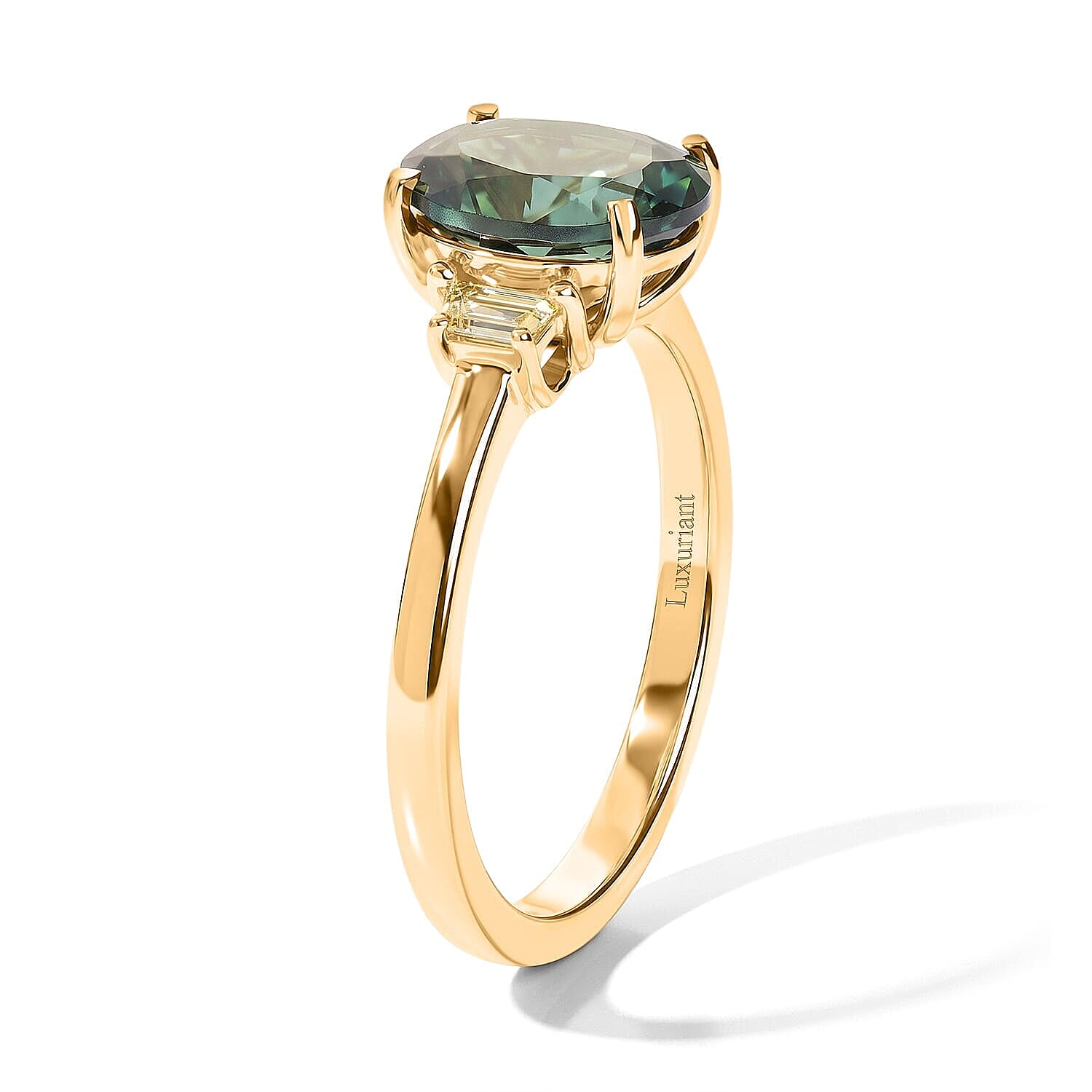 Premium Natural Green Apatite and Luxuriant Lab Grown Yellow Diamond E-F VS 3.30 ctw Ring in 10K Yellow Gold (Size  5.0)