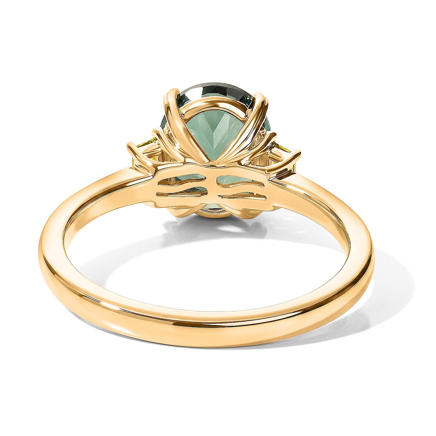 Premium Natural Green Apatite and Luxuriant Lab Grown Yellow Diamond E-F VS 3.30 ctw Ring in 10K Yellow Gold (Size  5.0)