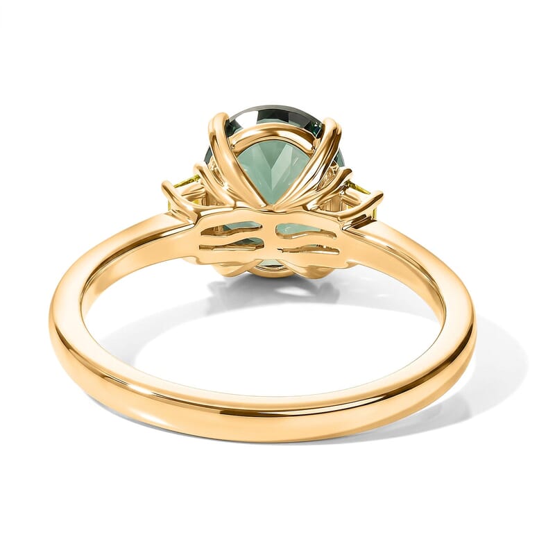 Premium Natural Green Apatite and Luxuriant Lab Grown Yellow Diamond E-F VS 3.30 ctw Ring in 10K Yellow Gold (Size  5.0)