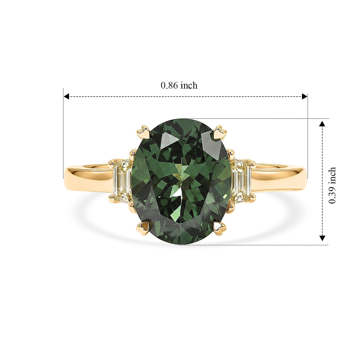 Premium Natural Green Apatite and Luxuriant Lab Grown Yellow Diamond E-F VS 3.30 ctw Ring in 10K Yellow Gold (Size  5.0)