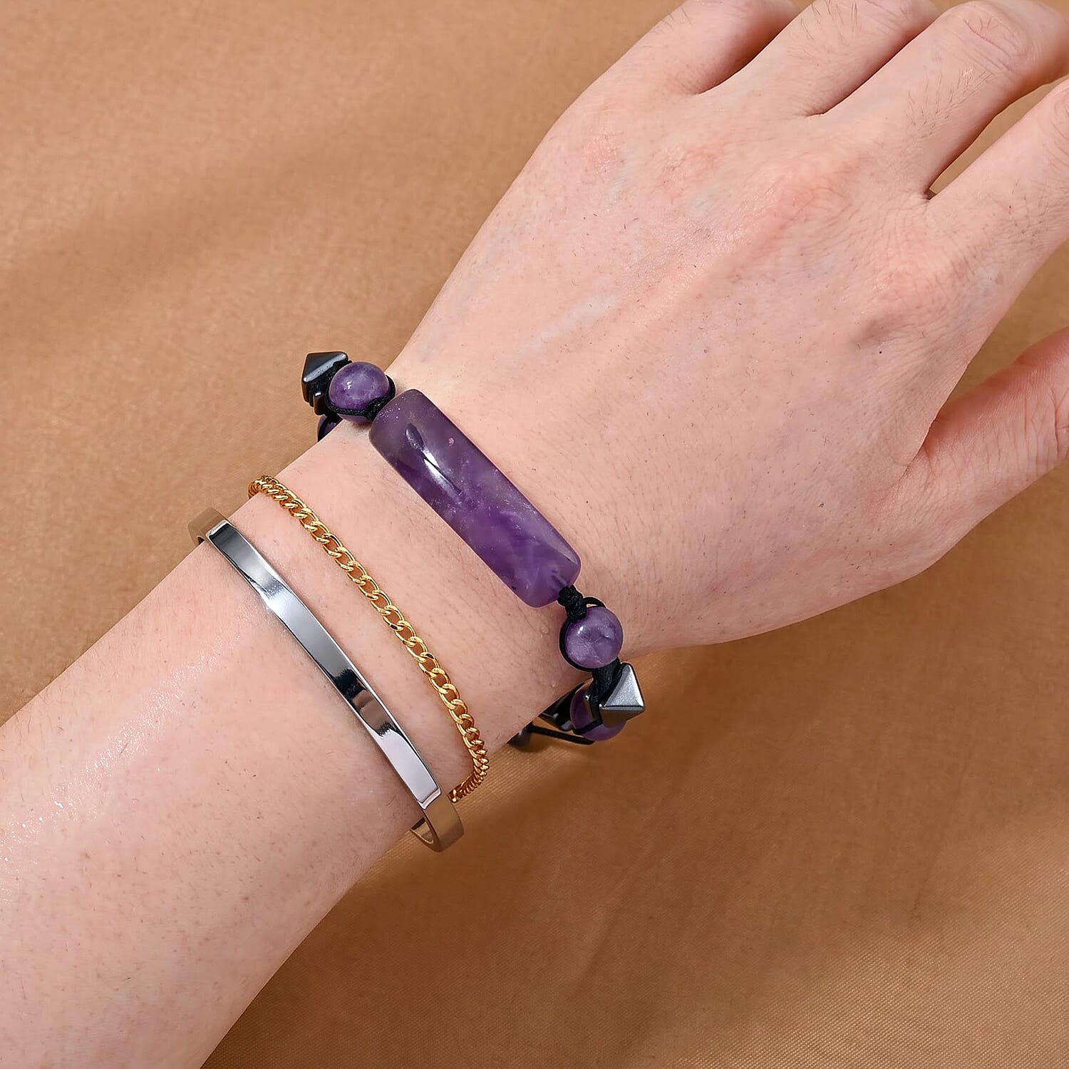 African Amethyst and Hematite 70.00 ctw Beaded Bracelet