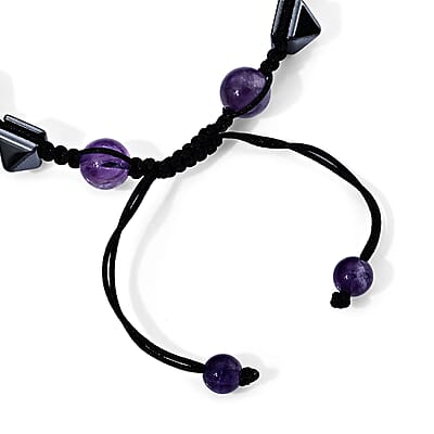 African Amethyst and Hematite 70.00 ctw Beaded Bracelet