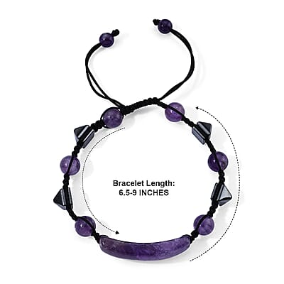 African Amethyst and Hematite 70.00 ctw Beaded Bracelet