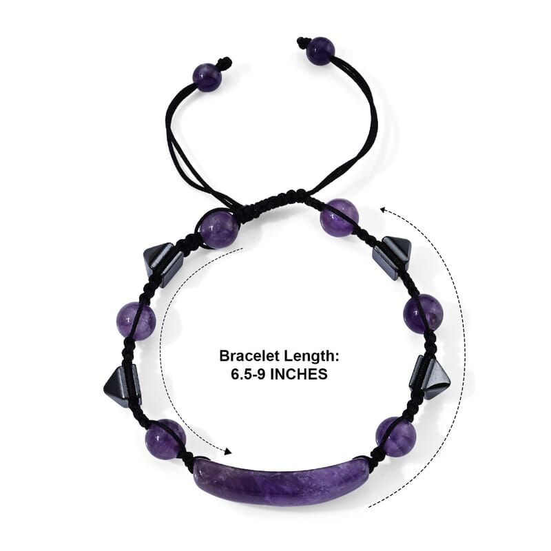 African Amethyst and Hematite 70.00 ctw Beaded Bracelet