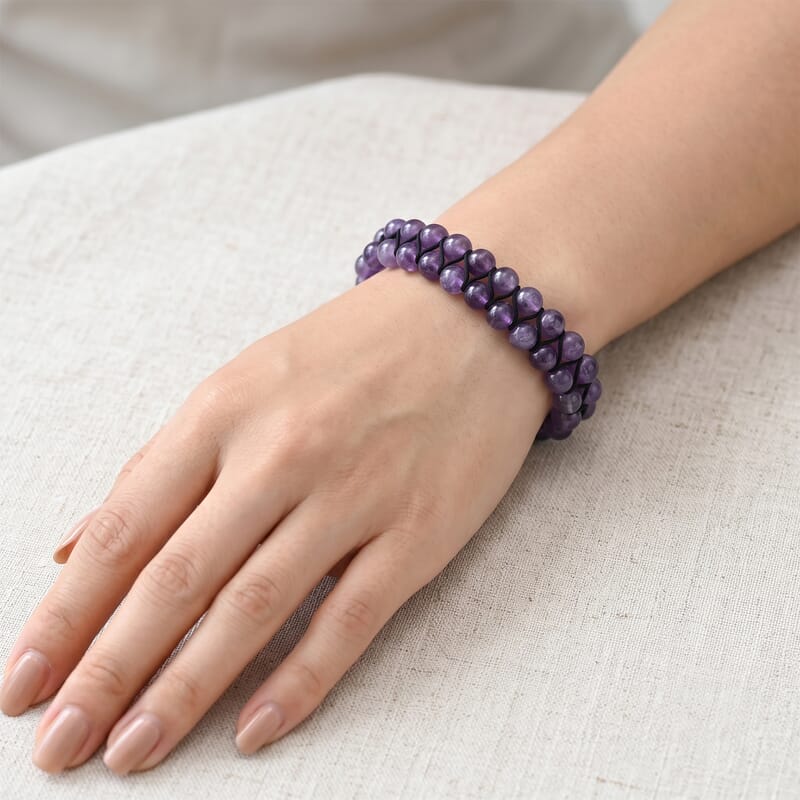 African Amethyst 100.00 ctw Beaded Stretch Bracelet (6.5-9.0In)