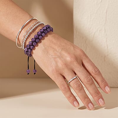 African Amethyst 100.00 ctw Beaded Stretch Bracelet (6.5-9.0In)