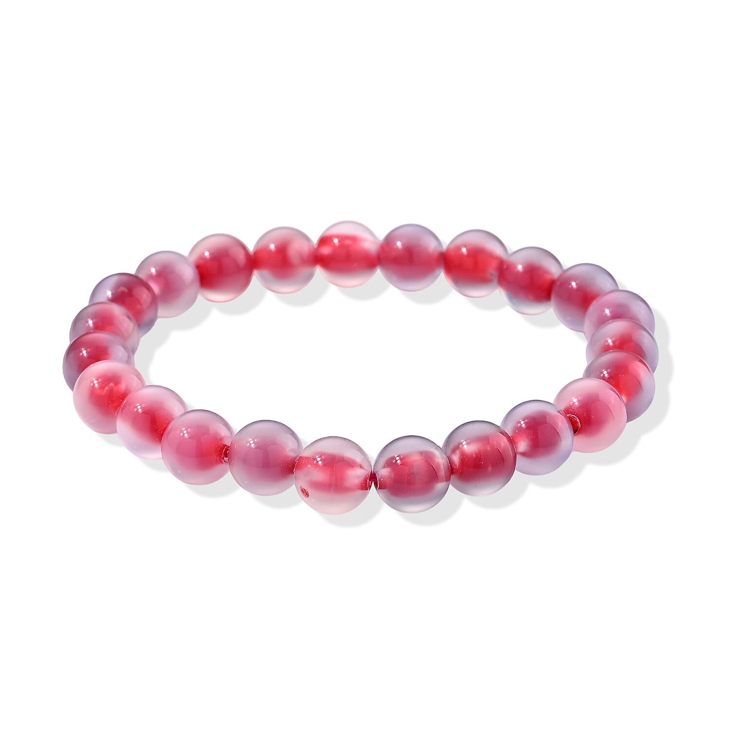 Red Chalcedony 80.00 ctw Beaded Stretch Bracelet (6.25-6.75In)