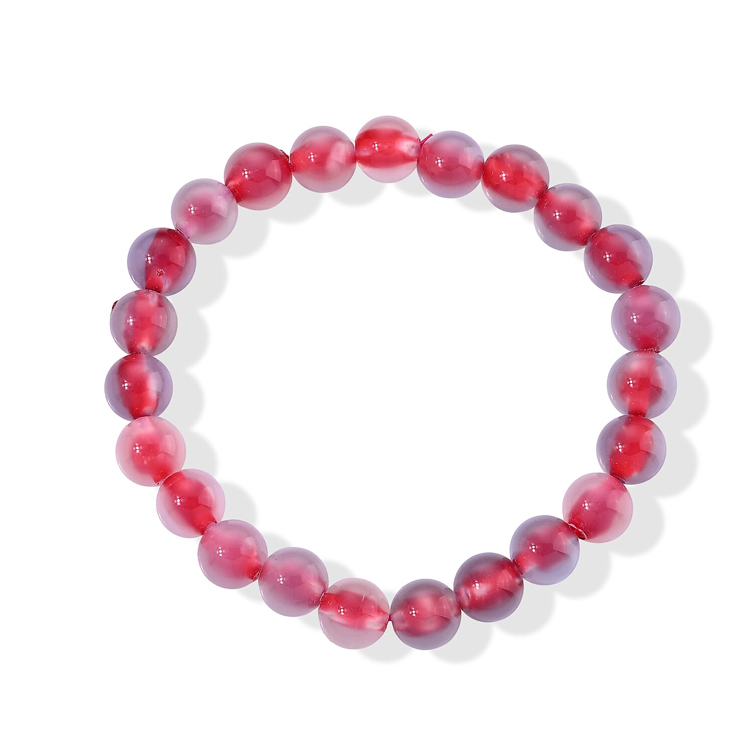 Red Chalcedony 80.00 ctw Beaded Stretch Bracelet (6.25-6.75In)