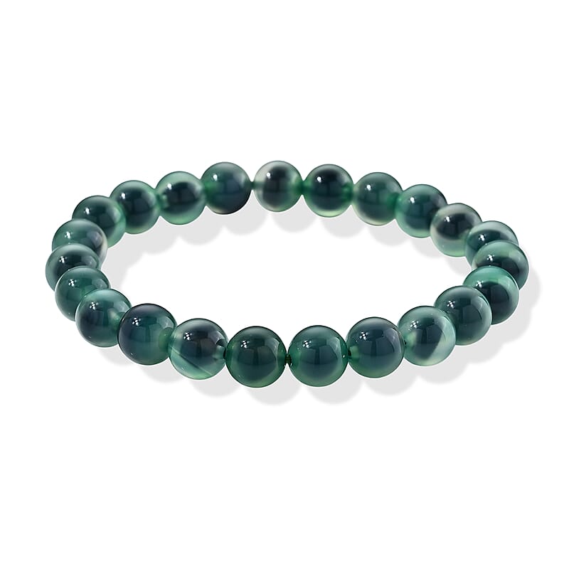 Green Chalcedony 80.00 ctw Beaded Stretch Bracelet (6.25-6.75In)