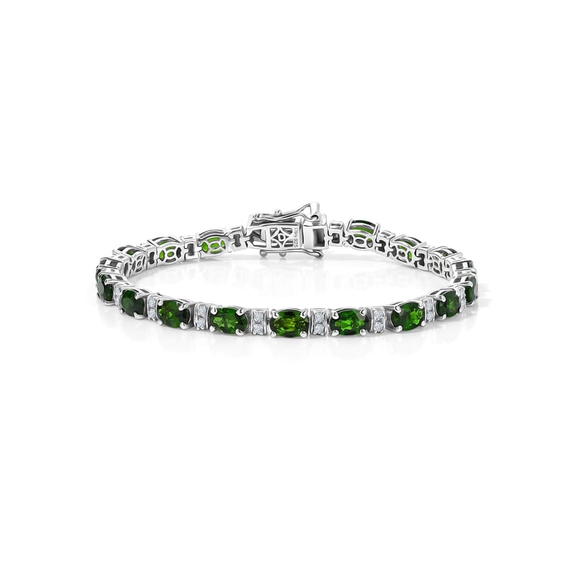 D'Joy Chrome Diopside and Moissanite 10.10 ctw Bracelet in Rhodium Over Sterling Silver (6.50 In)