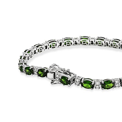 D'Joy Chrome Diopside and Moissanite 10.10 ctw Bracelet in Rhodium Over Sterling Silver (6.50 In)