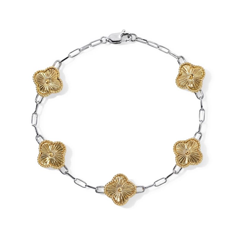 Doorbuster Luxoro Leaf Clover Station Bracelet in 10K Green and White Gold (7.25 In) 9.50 Grams