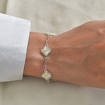 Luxoro Leaf Clover Station Bracelet in 10K Green and White Gold (7.25 In) 9.50 Grams