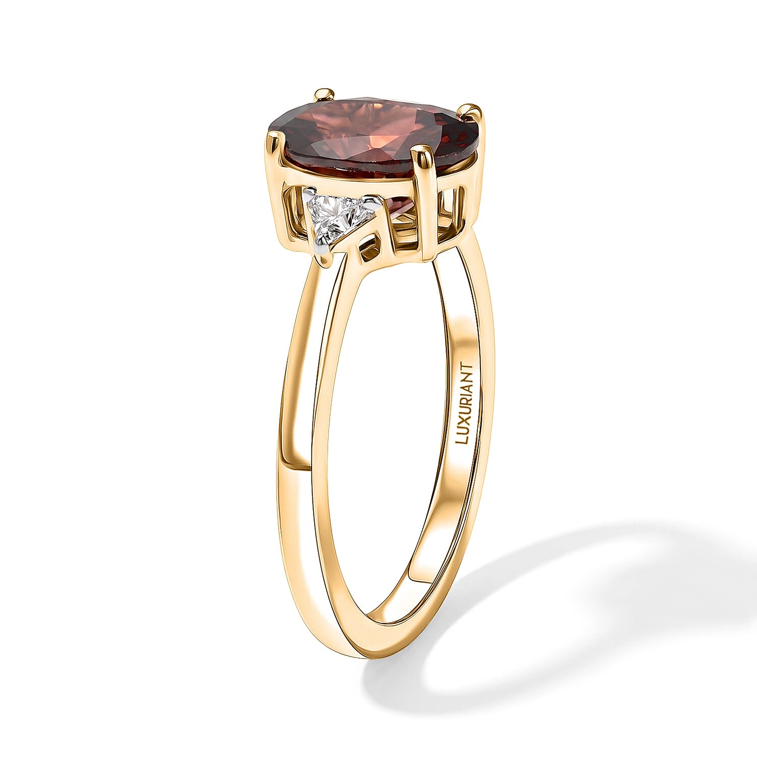 AAA Red Zircon and Luxuriant Lab Grown Diamond E-F VS 2.75 ctw Palace Jewel Ring in 10K Yellow Gold (Size 6.0)