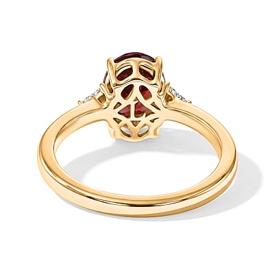 AAA Red Zircon and Luxuriant Lab Grown Diamond E-F VS 2.75 ctw Palace Jewel Ring in 10K Yellow Gold (Size 6.0)