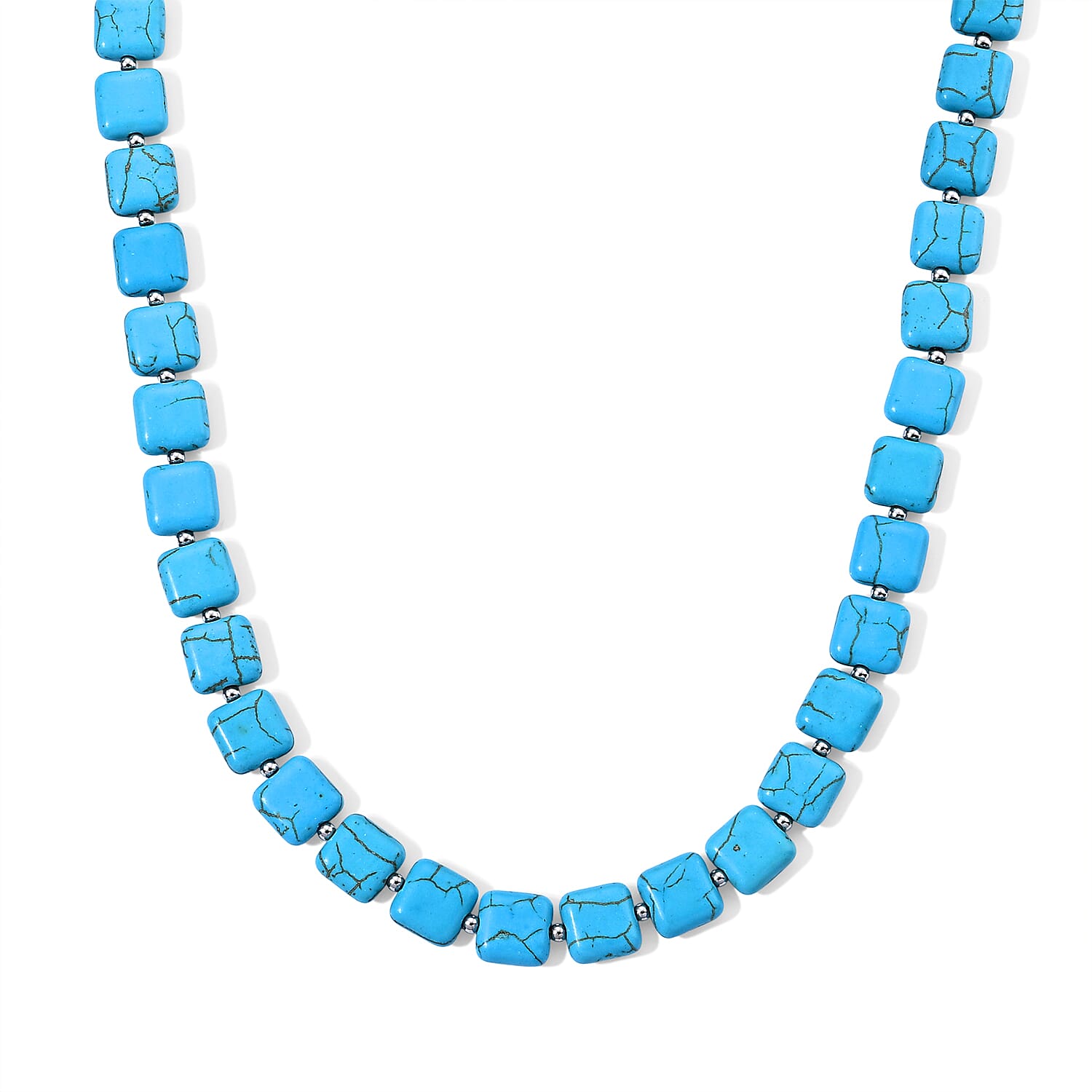 Blue Howlite 170.00 ctw Necklace (18-20 Inches) in Silvertone